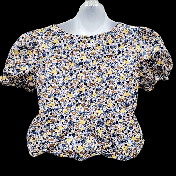 2/$20 Y2K Blue & Yellow Floral Pattern Buttons Down Top Blouse Size: XS - Picture 6 of 7